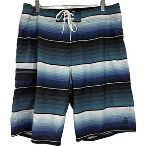 Hang Ten Men's Blue Striped Drawstring Board Shorts Size 34